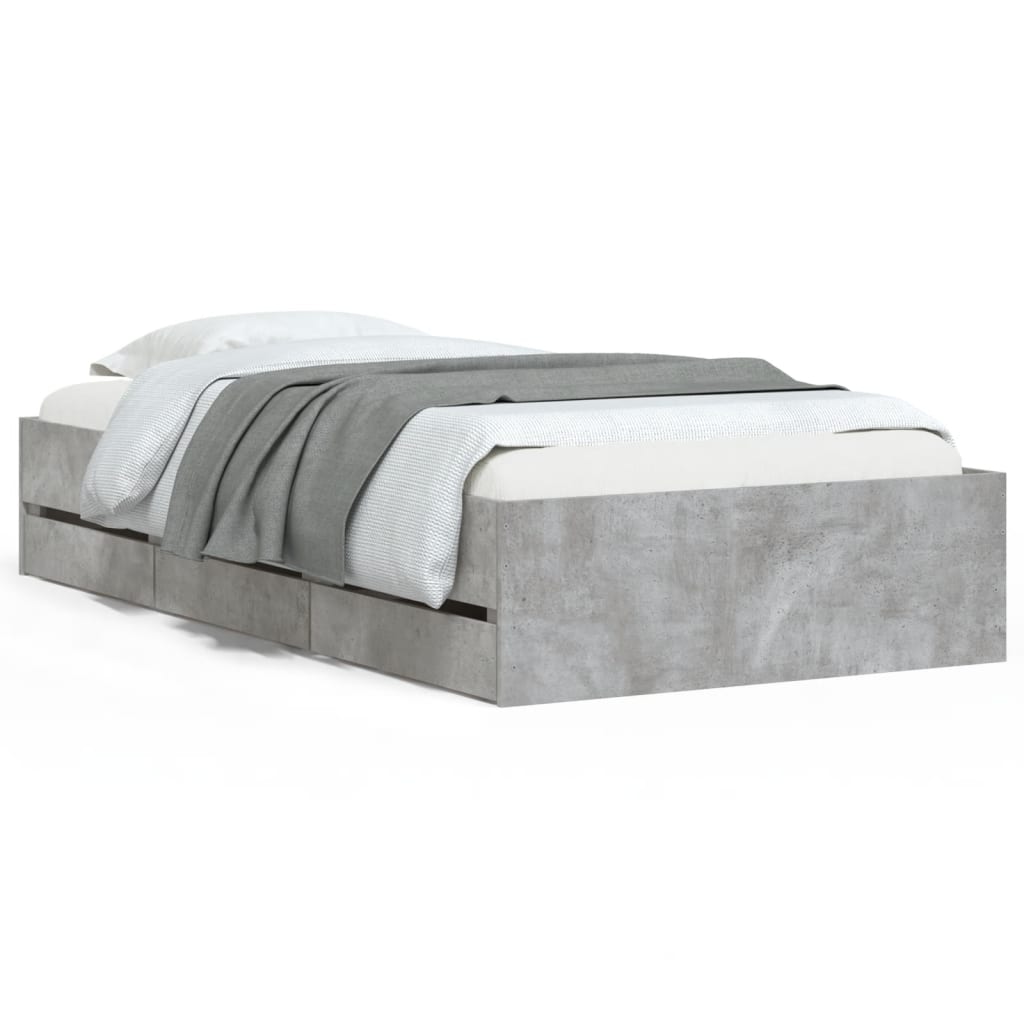 vidaXL Cama con cajones madera ingeniería gris hormigón 100x200 cm