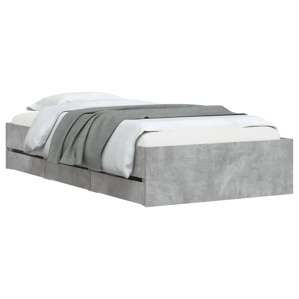 vidaXL Cama con cajones madera ingeniería gris hormigón 100x200 cm