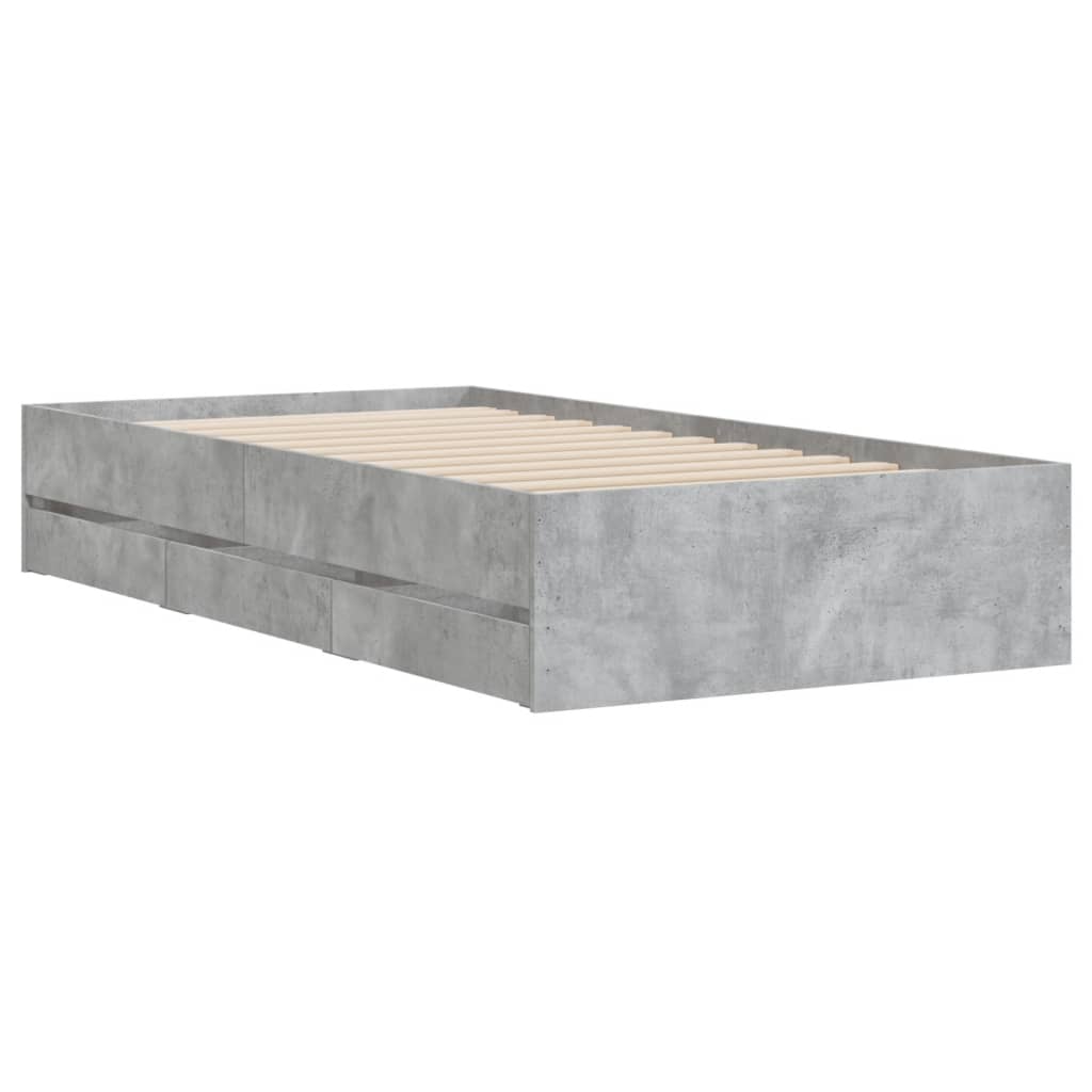 vidaXL Cama con cajones madera ingeniería gris hormigón 100x200 cm