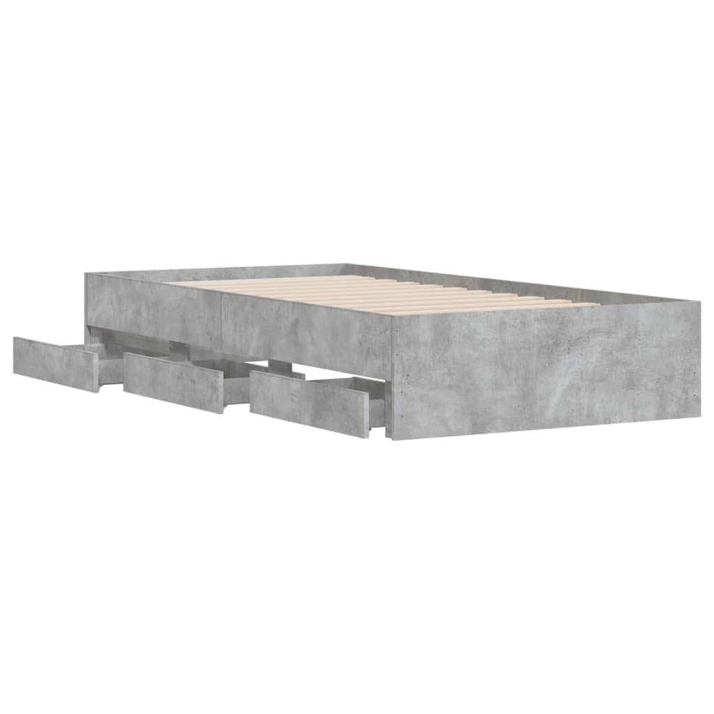 vidaXL Cama con cajones madera ingeniería gris hormigón 100x200 cm