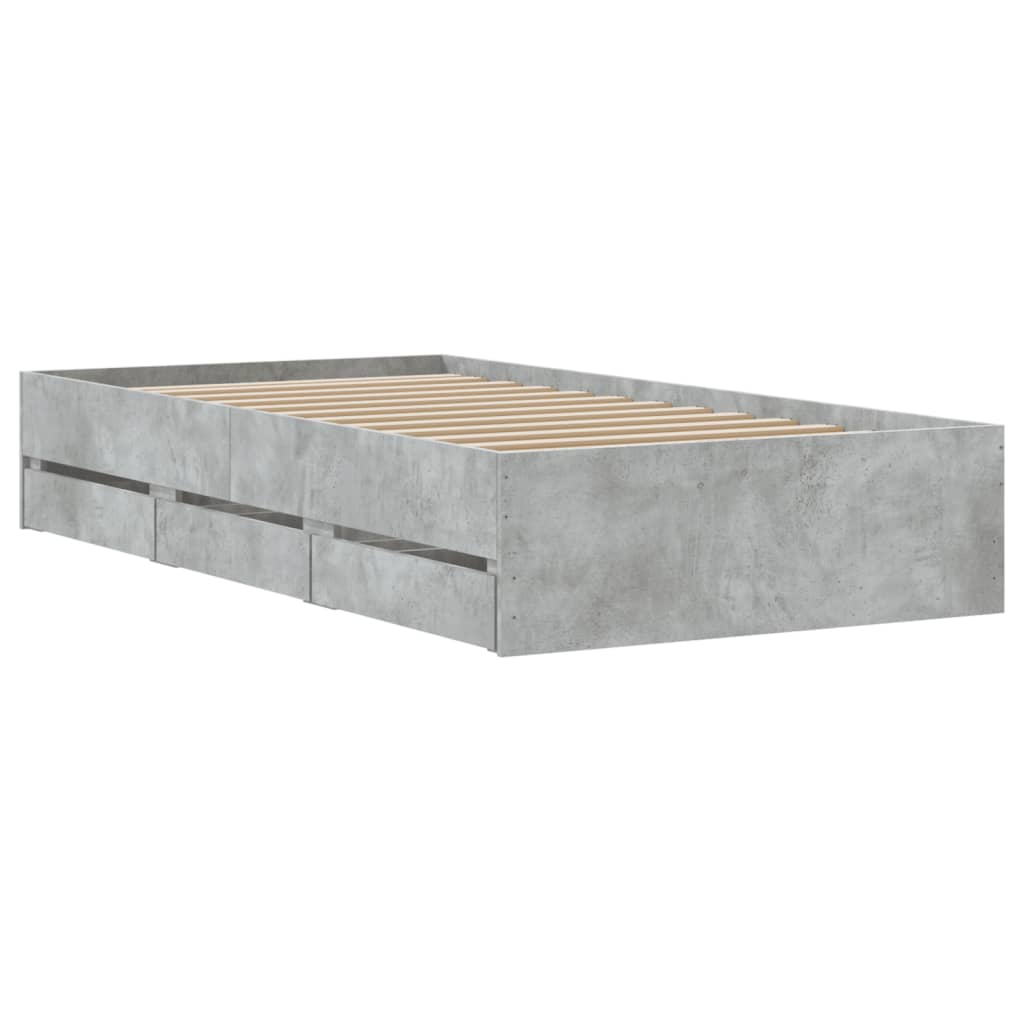 vidaXL Cama con cajones madera ingeniería gris hormigón 100x200 cm