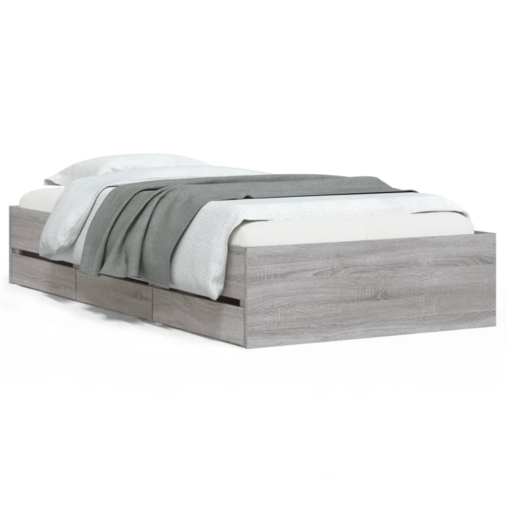 vidaXL Cama con cajones madera ingeniería gris Sonoma 100x200 cm