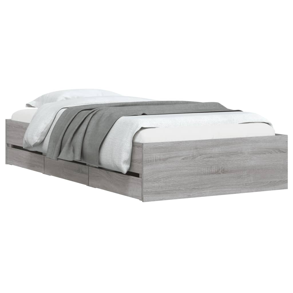 vidaXL Cama con cajones madera ingeniería gris Sonoma 100x200 cm