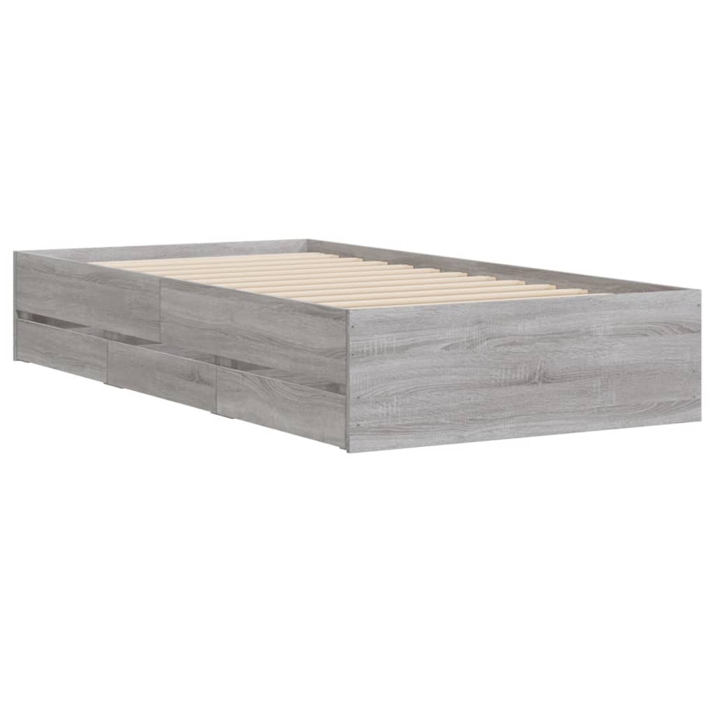 vidaXL Cama con cajones madera ingeniería gris Sonoma 100x200 cm