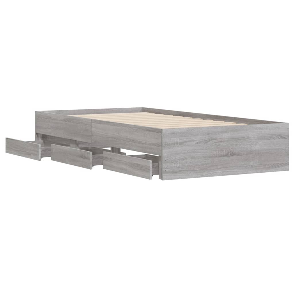 vidaXL Cama con cajones madera ingeniería gris Sonoma 100x200 cm