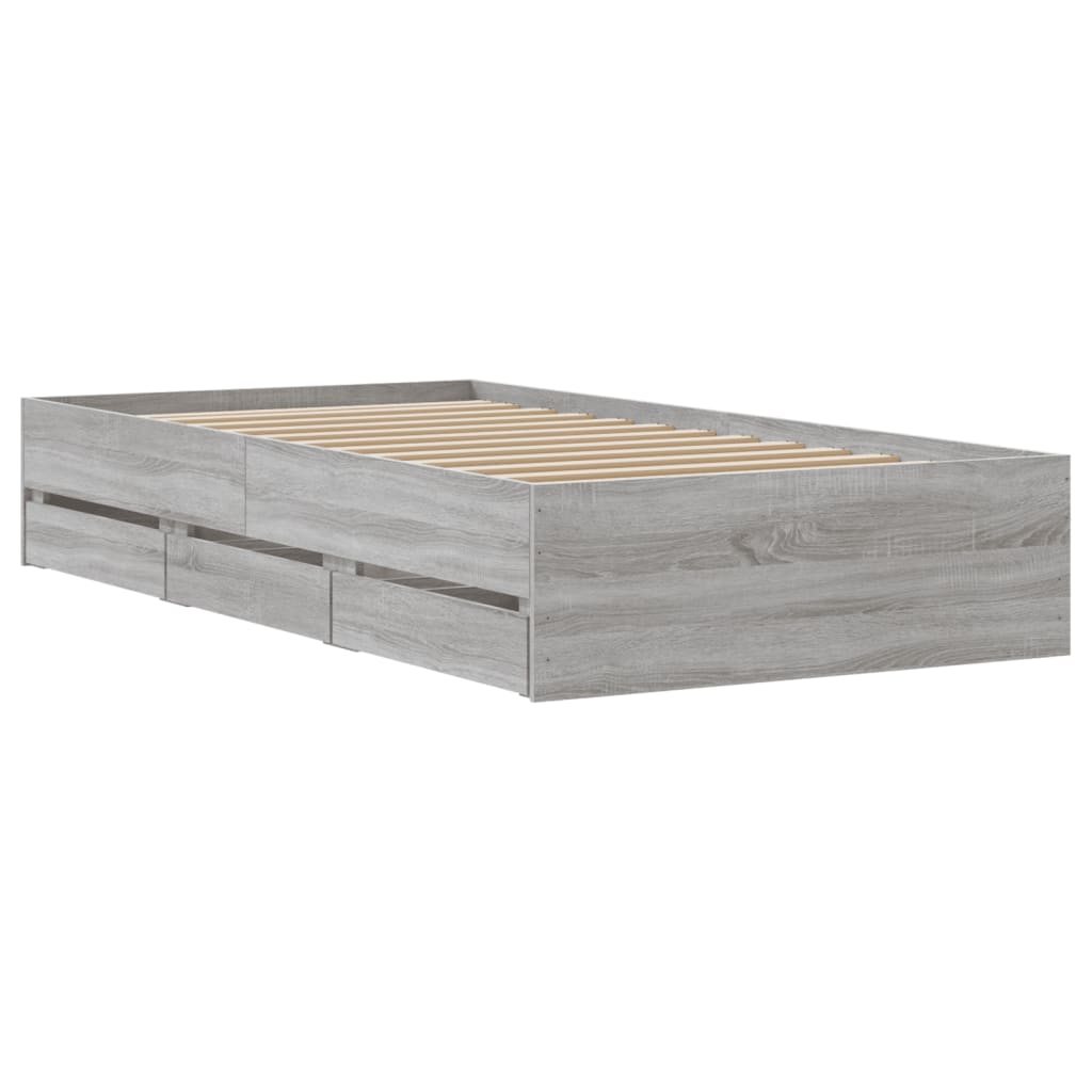 vidaXL Cama con cajones madera ingeniería gris Sonoma 100x200 cm