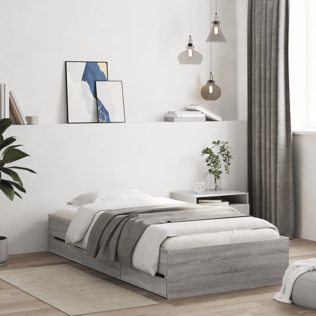 vidaXL Cama con cajones madera ingeniería gris Sonoma 100x200 cm