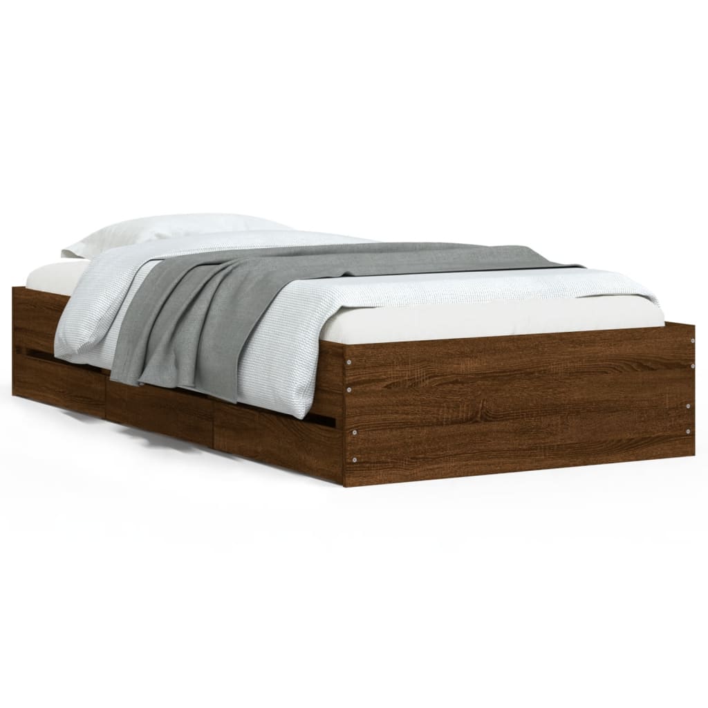 vidaXL Cama con cajones madera de ingeniería marrón roble 100x200 cm