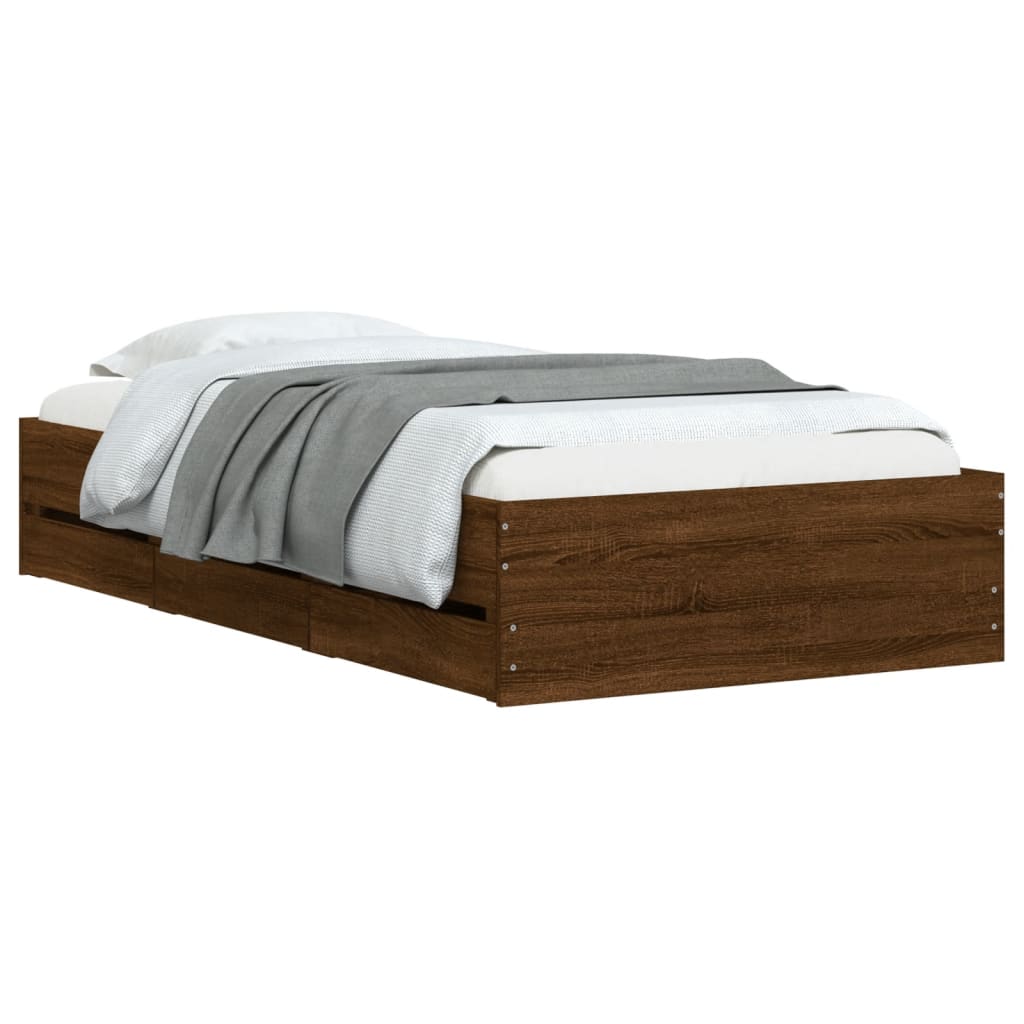 vidaXL Cama con cajones madera de ingeniería marrón roble 100x200 cm