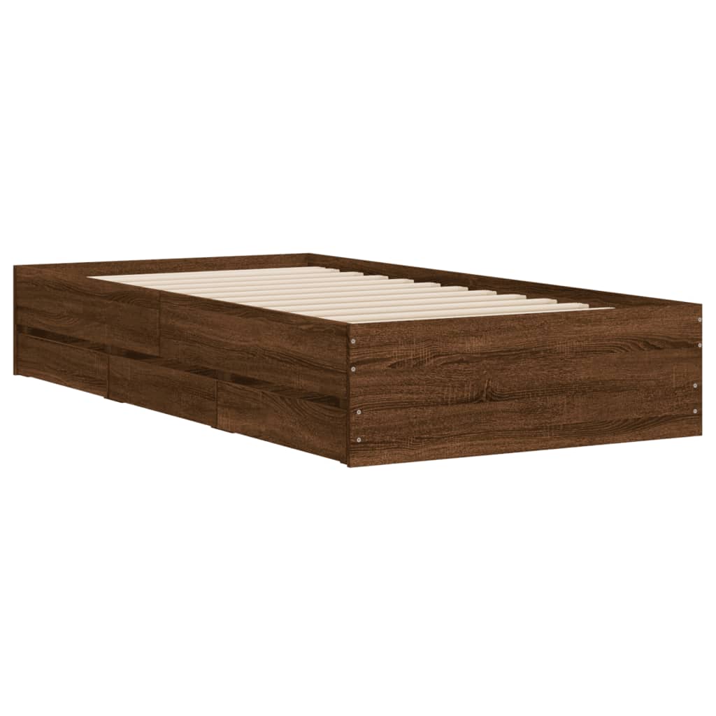 vidaXL Cama con cajones madera de ingeniería marrón roble 100x200 cm