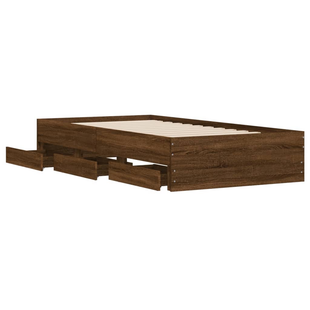 vidaXL Cama con cajones madera de ingeniería marrón roble 100x200 cm