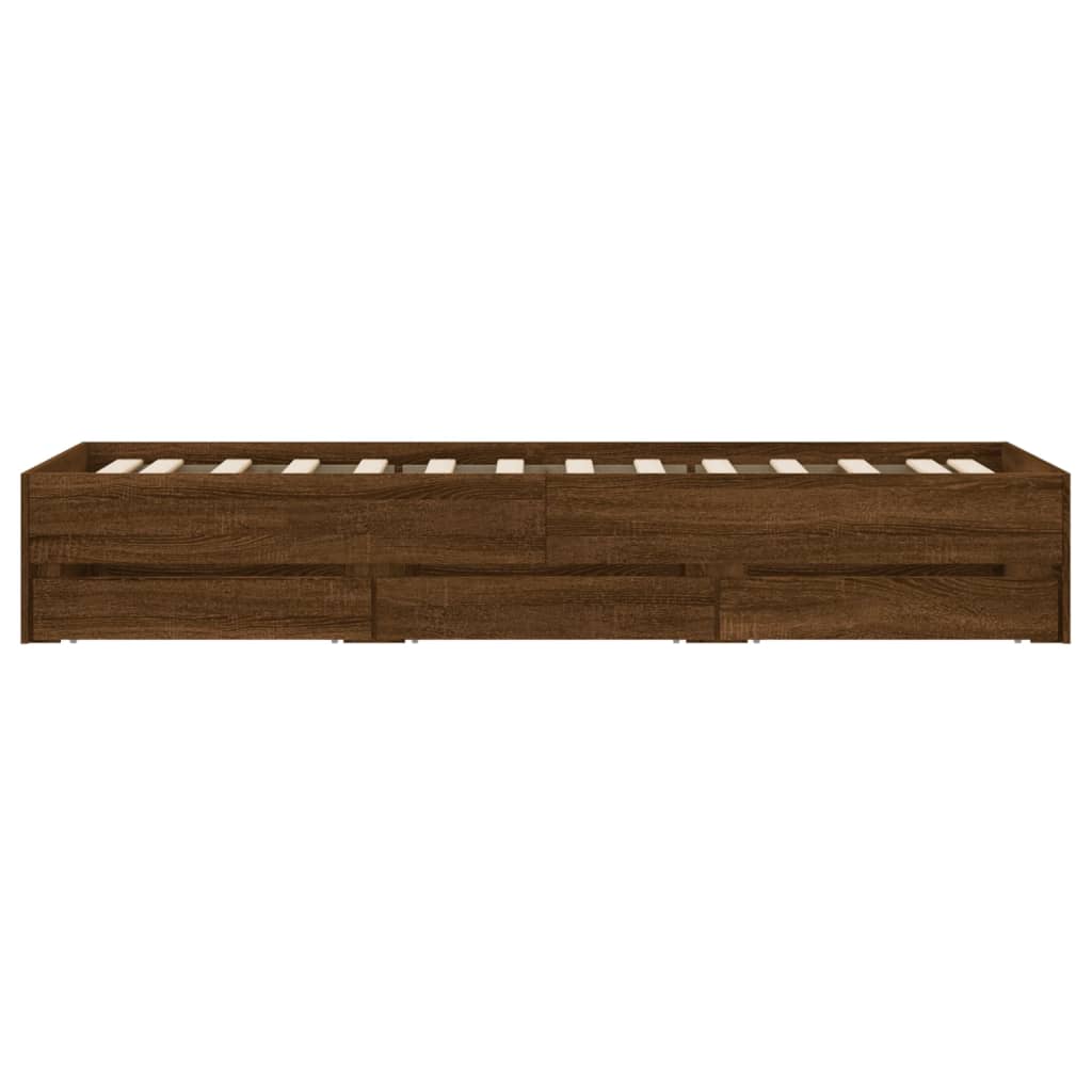 vidaXL Cama con cajones madera de ingeniería marrón roble 100x200 cm