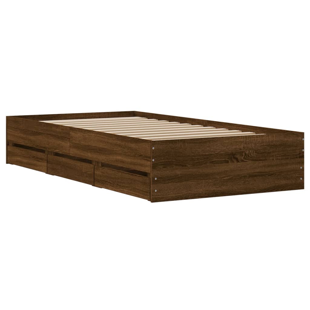 vidaXL Cama con cajones madera de ingeniería marrón roble 100x200 cm