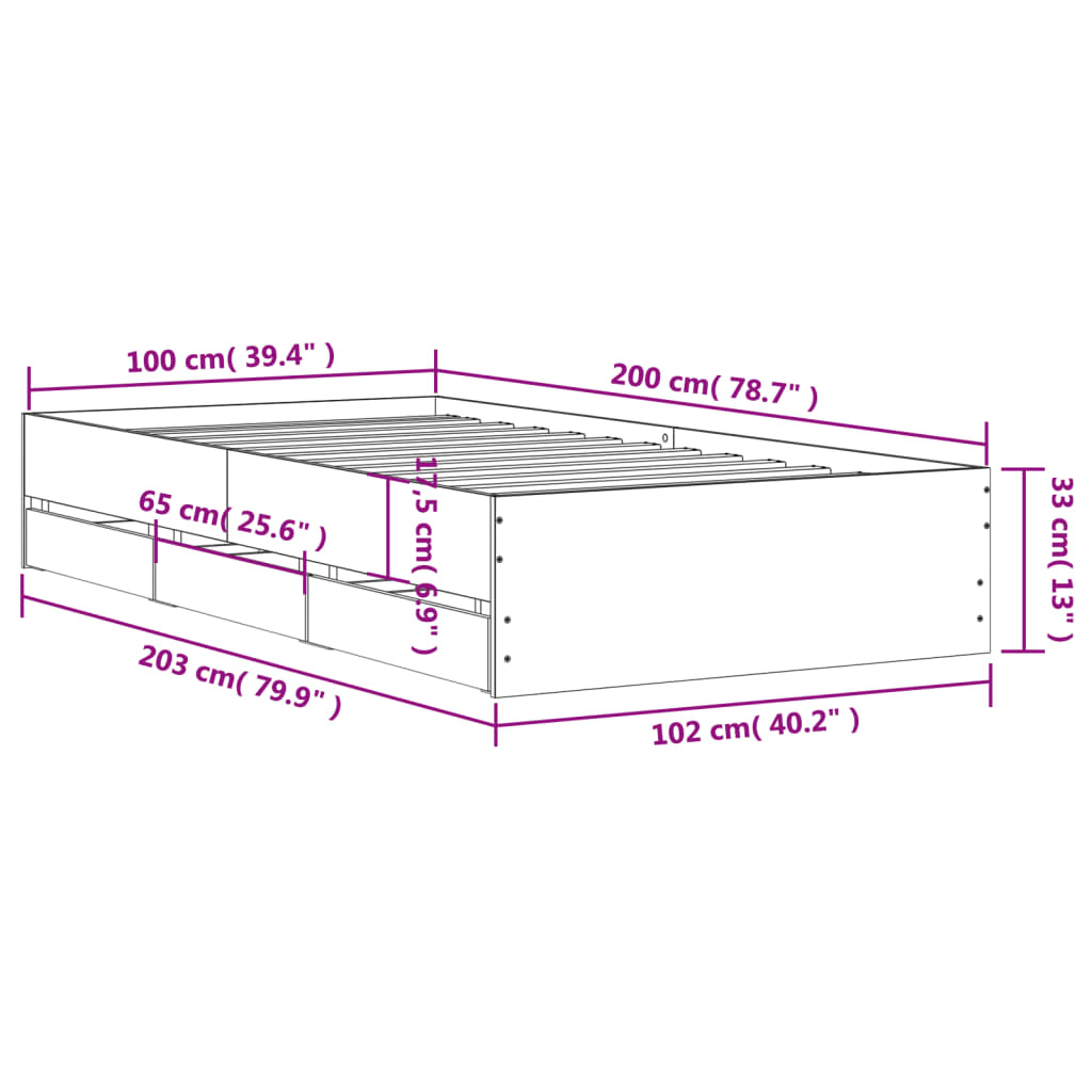 vidaXL Cama con cajones madera de ingeniería marrón roble 100x200 cm