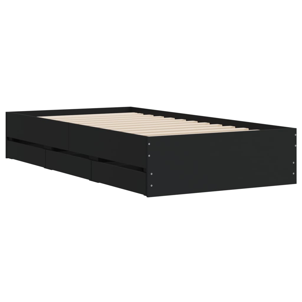 vidaXL Cama con cajones madera de ingeniería negra 90x200 cm