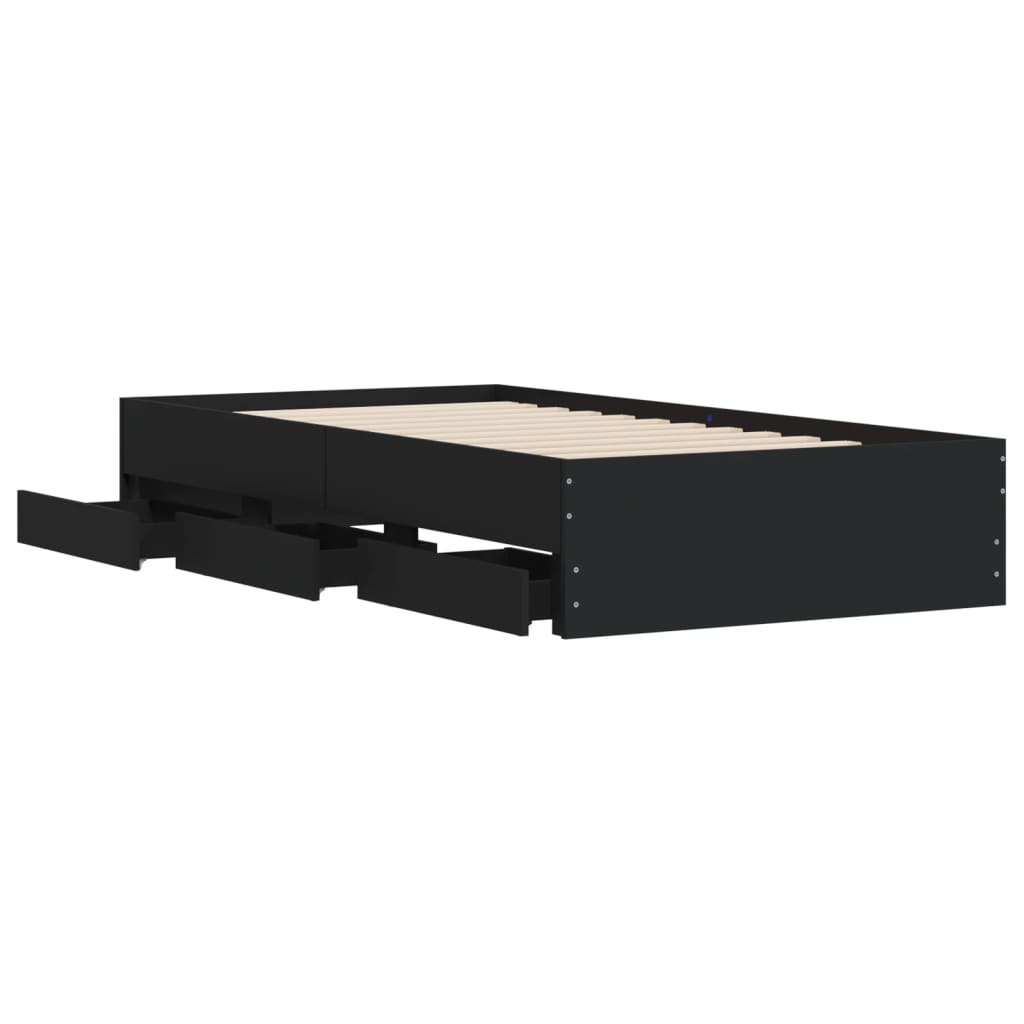 vidaXL Cama con cajones madera de ingeniería negra 90x200 cm