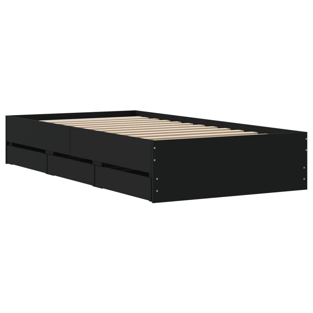 vidaXL Cama con cajones madera de ingeniería negra 90x200 cm