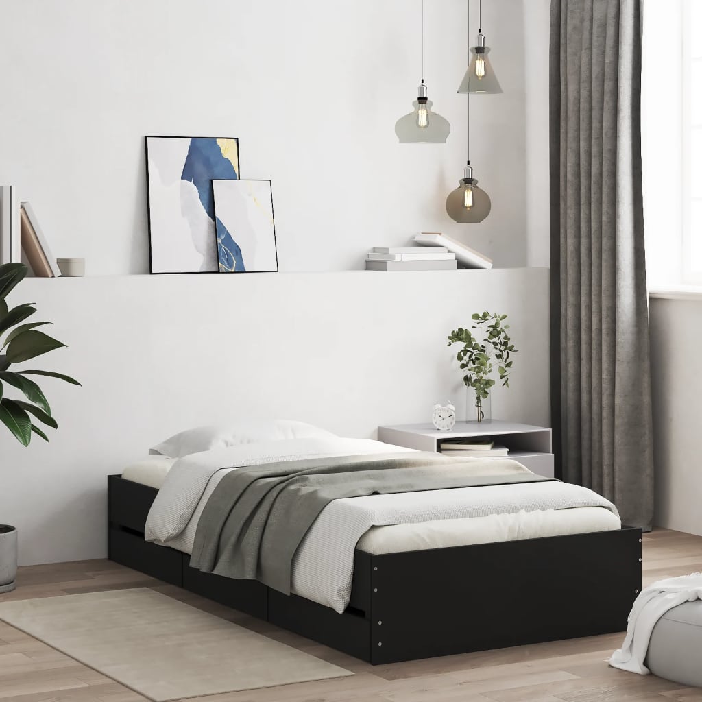 vidaXL Cama con cajones madera de ingeniería negra 90x200 cm