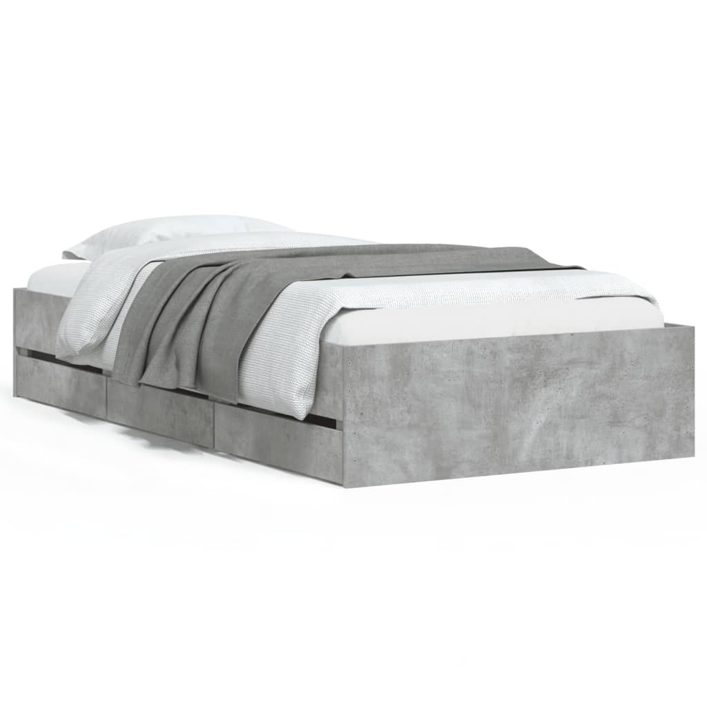 vidaXL Cama con cajones madera ingeniería gris hormigón 90x200 cm