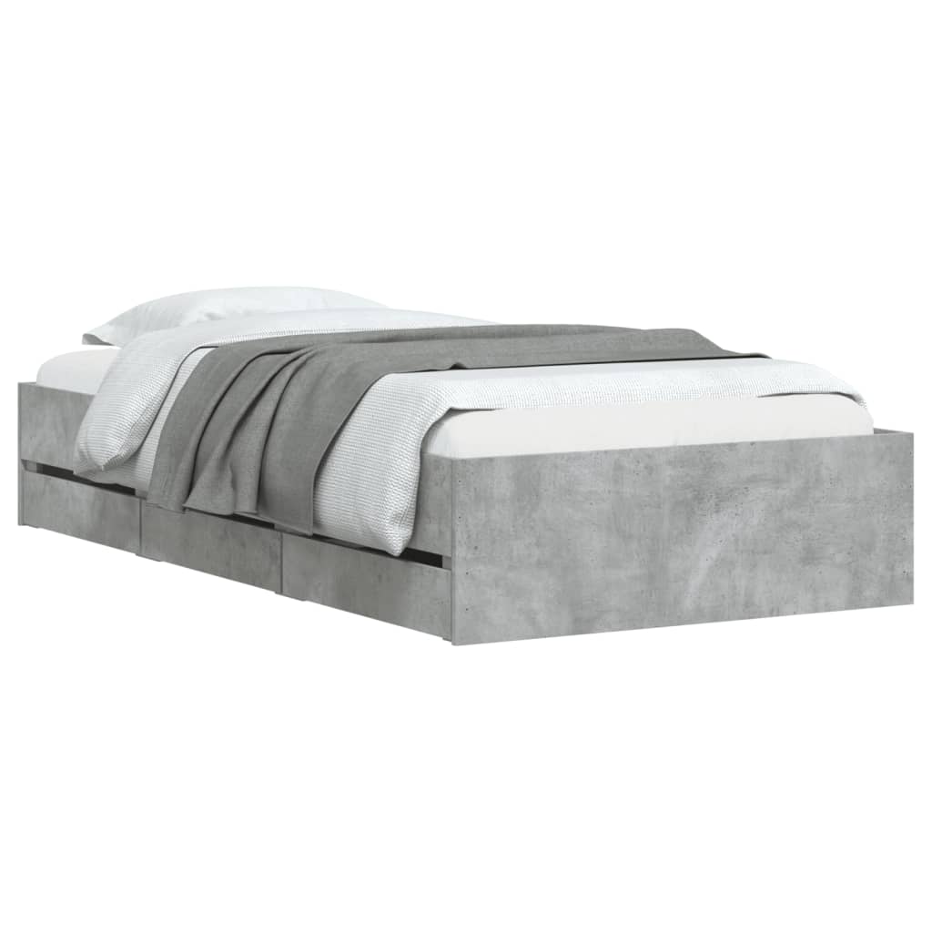 vidaXL Cama con cajones madera ingeniería gris hormigón 90x200 cm