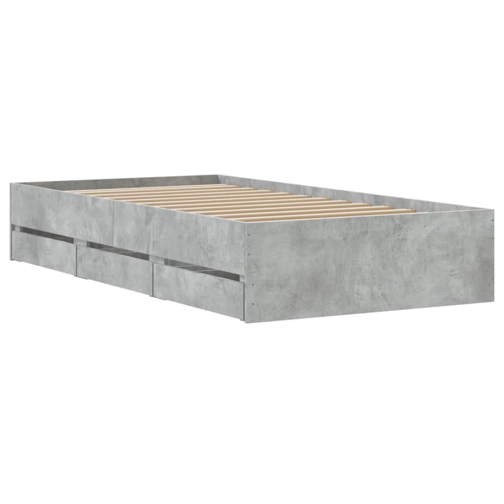 vidaXL Cama con cajones madera ingeniería gris hormigón 90x200 cm