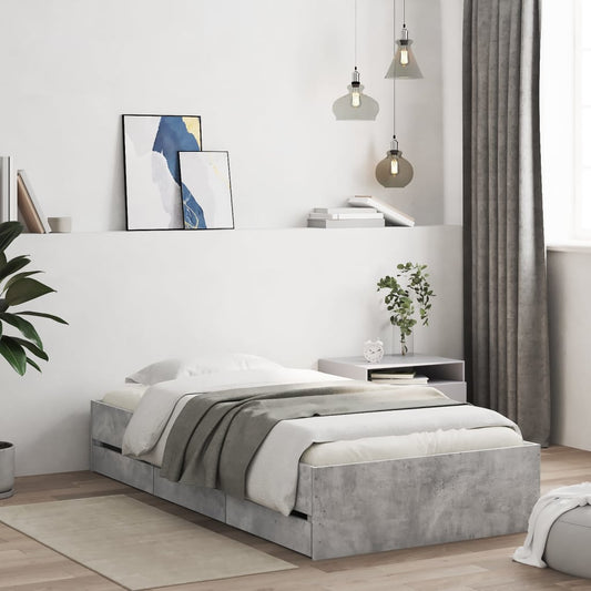 vidaXL Cama con cajones madera ingeniería gris hormigón 90x200 cm