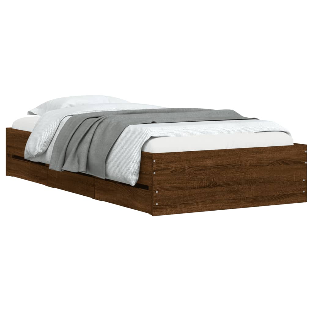 vidaXL Cama con cajones madera de ingeniería marrón roble 90x200 cm