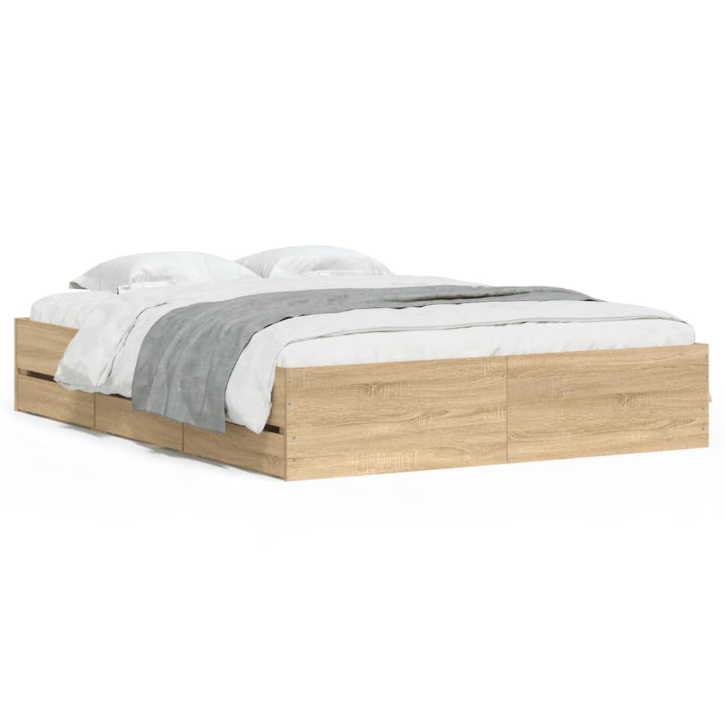 vidaXL Cama con cajones madera ingeniería roble Sonoma 140x190 cm