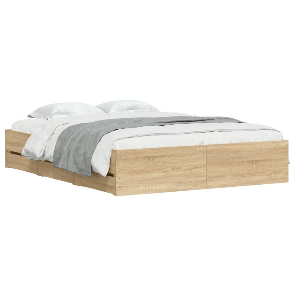 vidaXL Cama con cajones madera ingeniería roble Sonoma 140x190 cm