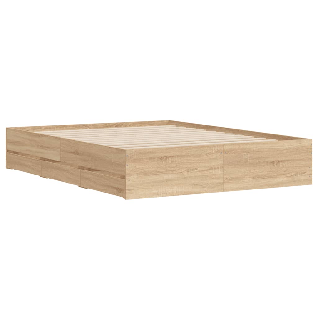 vidaXL Cama con cajones madera ingeniería roble Sonoma 140x190 cm