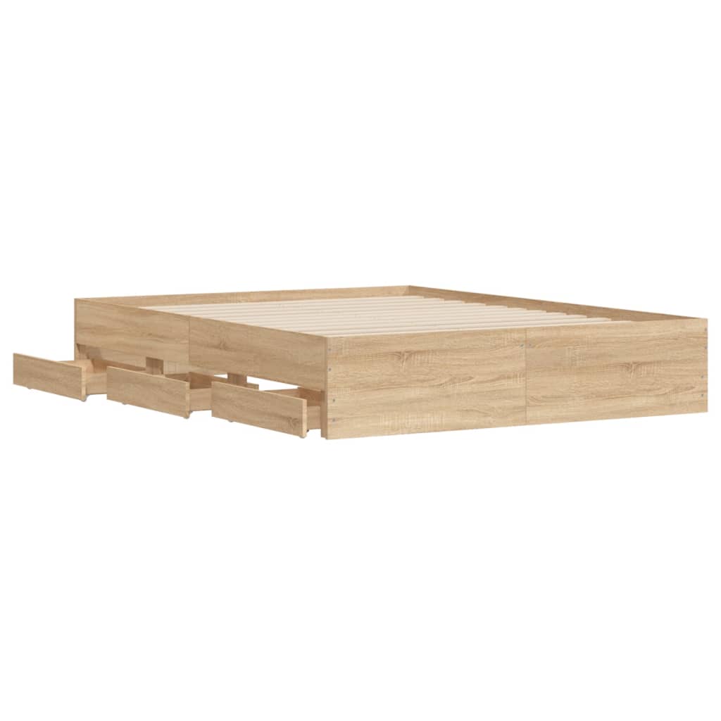 vidaXL Cama con cajones madera ingeniería roble Sonoma 140x190 cm