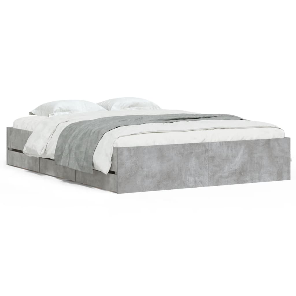 vidaXL Cama con cajones madera ingeniería gris hormigón 140x190 cm