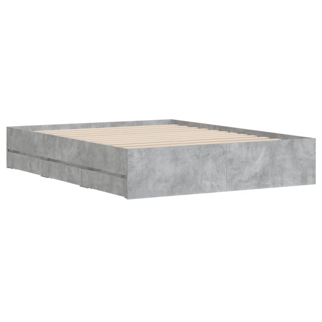 vidaXL Cama con cajones madera ingeniería gris hormigón 140x190 cm