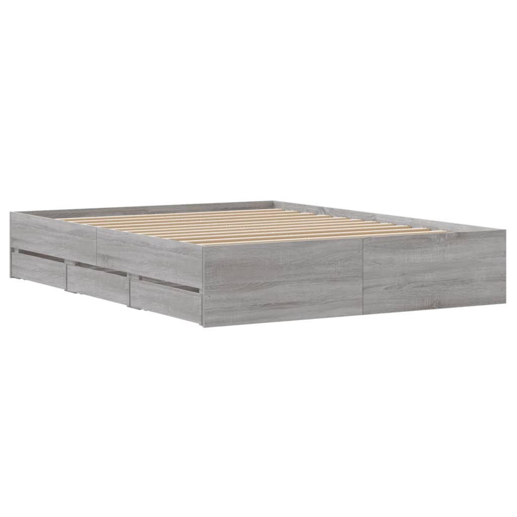 vidaXL Cama con cajones madera ingeniería gris Sonoma 140x190 cm