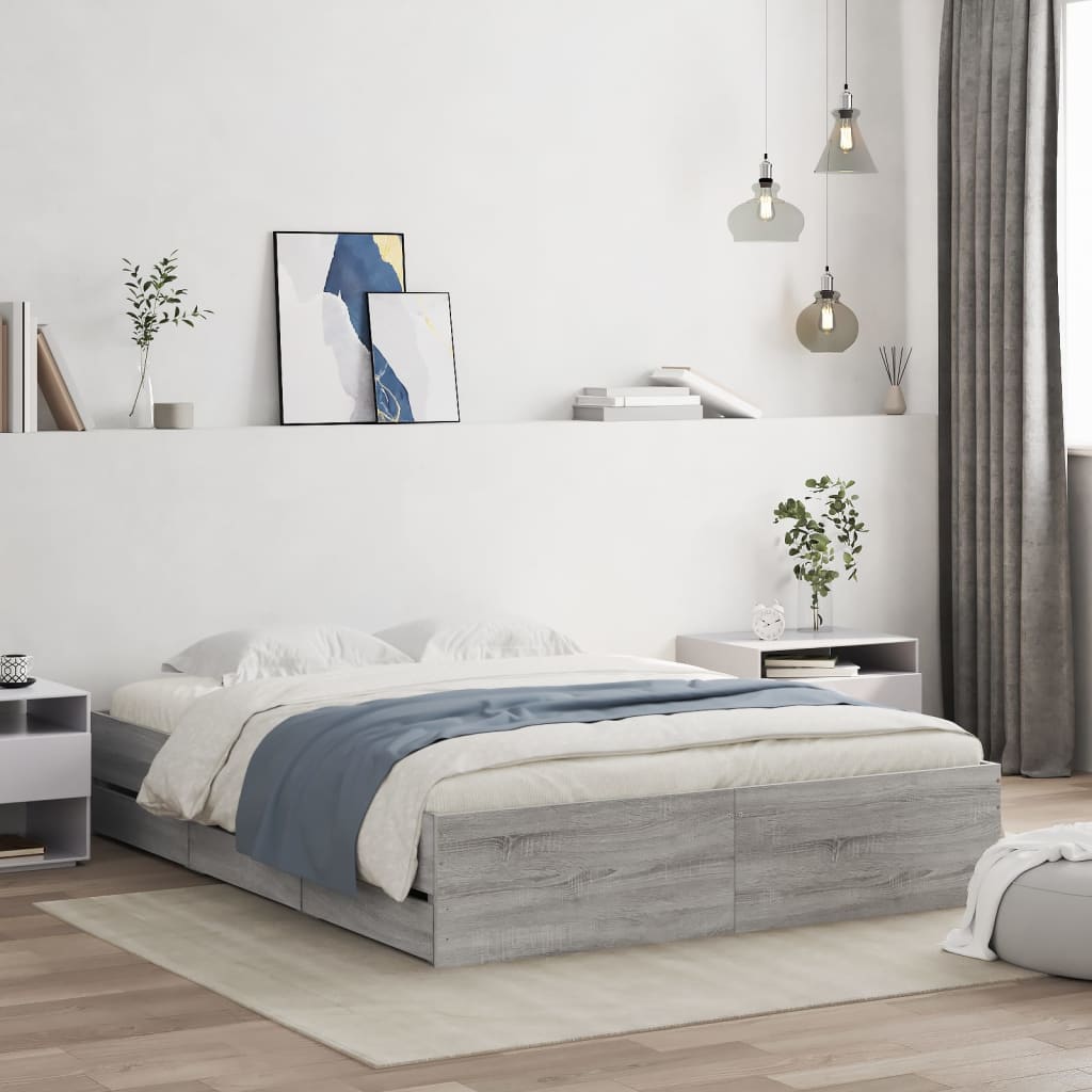 vidaXL Cama con cajones madera ingeniería gris Sonoma 140x190 cm