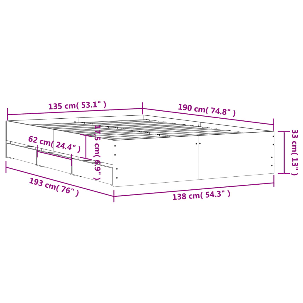 vidaXL Cama con cajones madera de ingeniería blanco 135x190 cm