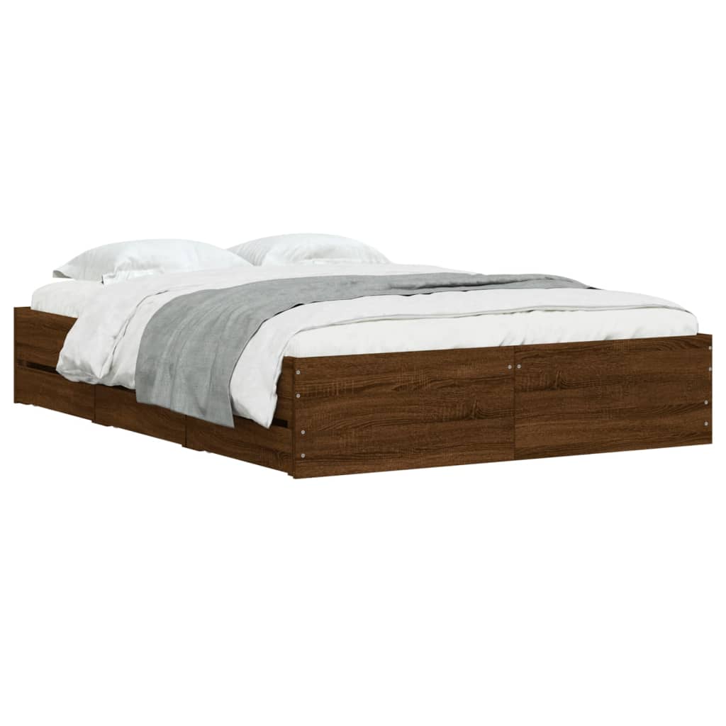 vidaXL Cama con cajones madera de ingeniería marrón roble 135x190 cm