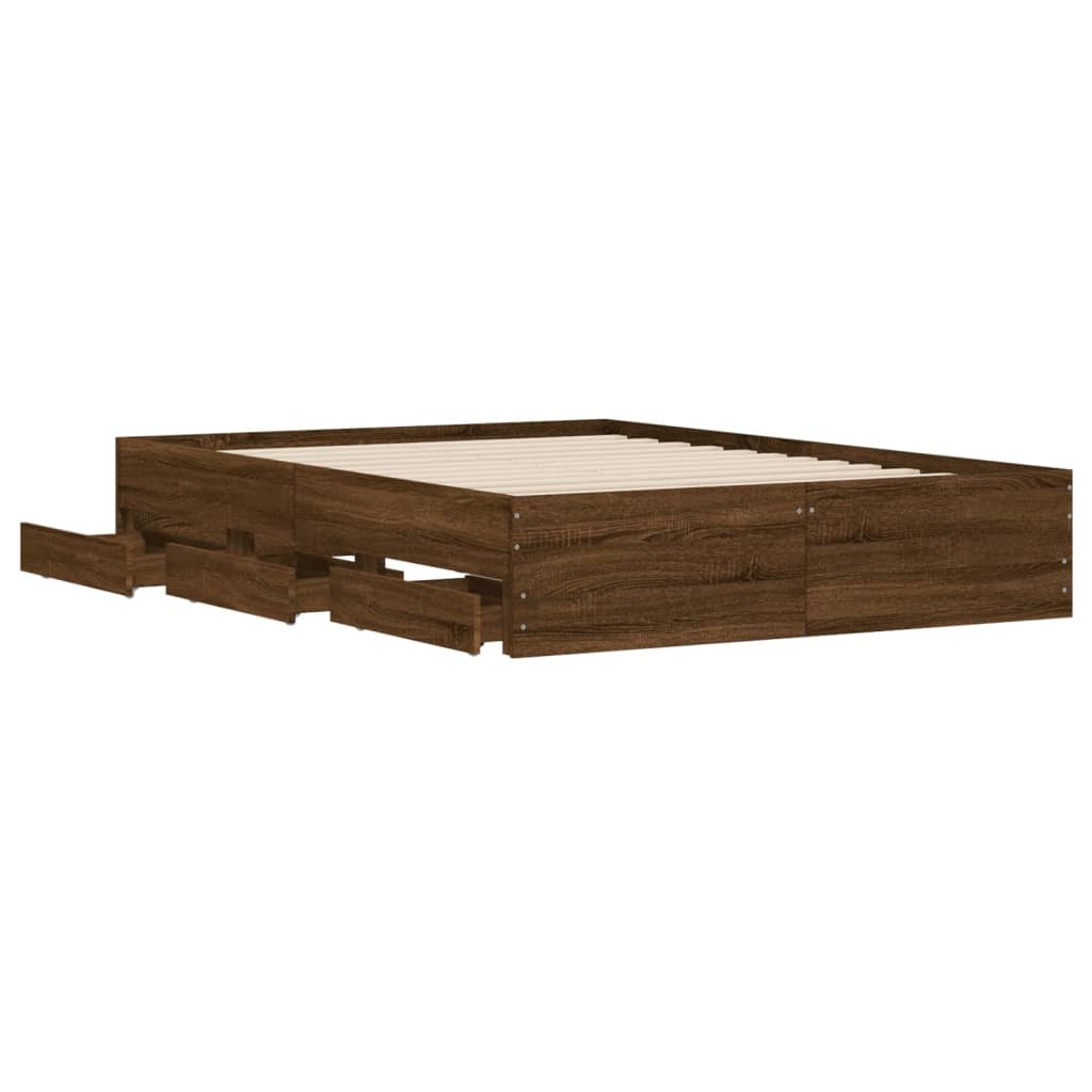 vidaXL Cama con cajones madera de ingeniería marrón roble 135x190 cm