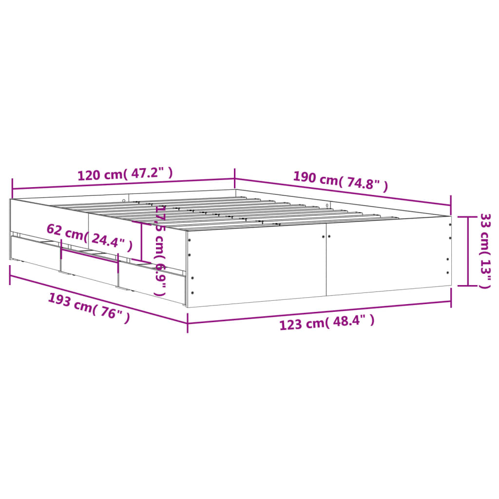 vidaXL Cama con cajones madera de ingeniería negro 120x190 cm