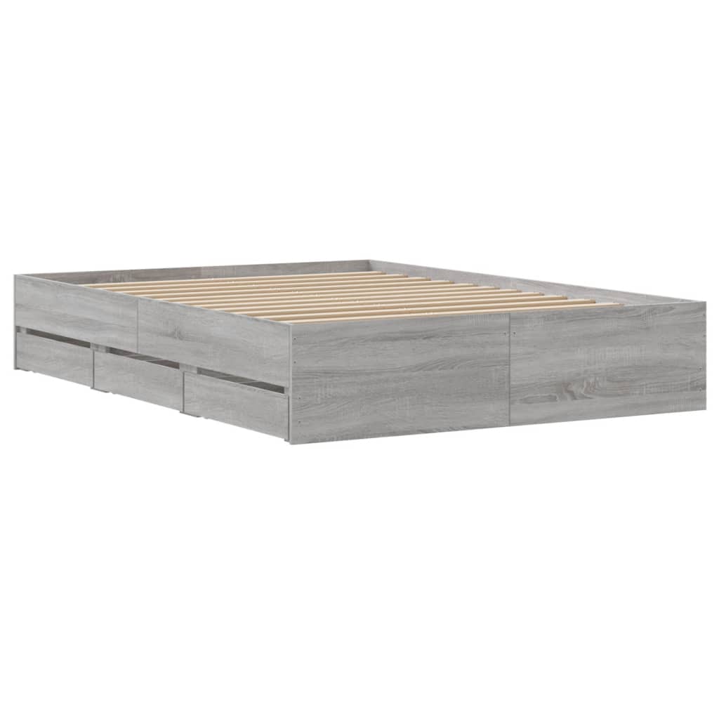 vidaXL Cama con cajones madera ingeniería gris Sonoma 120x190 cm