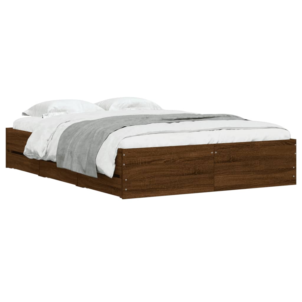 vidaXL Cama con cajones madera de ingeniería marrón roble 120x190 cm