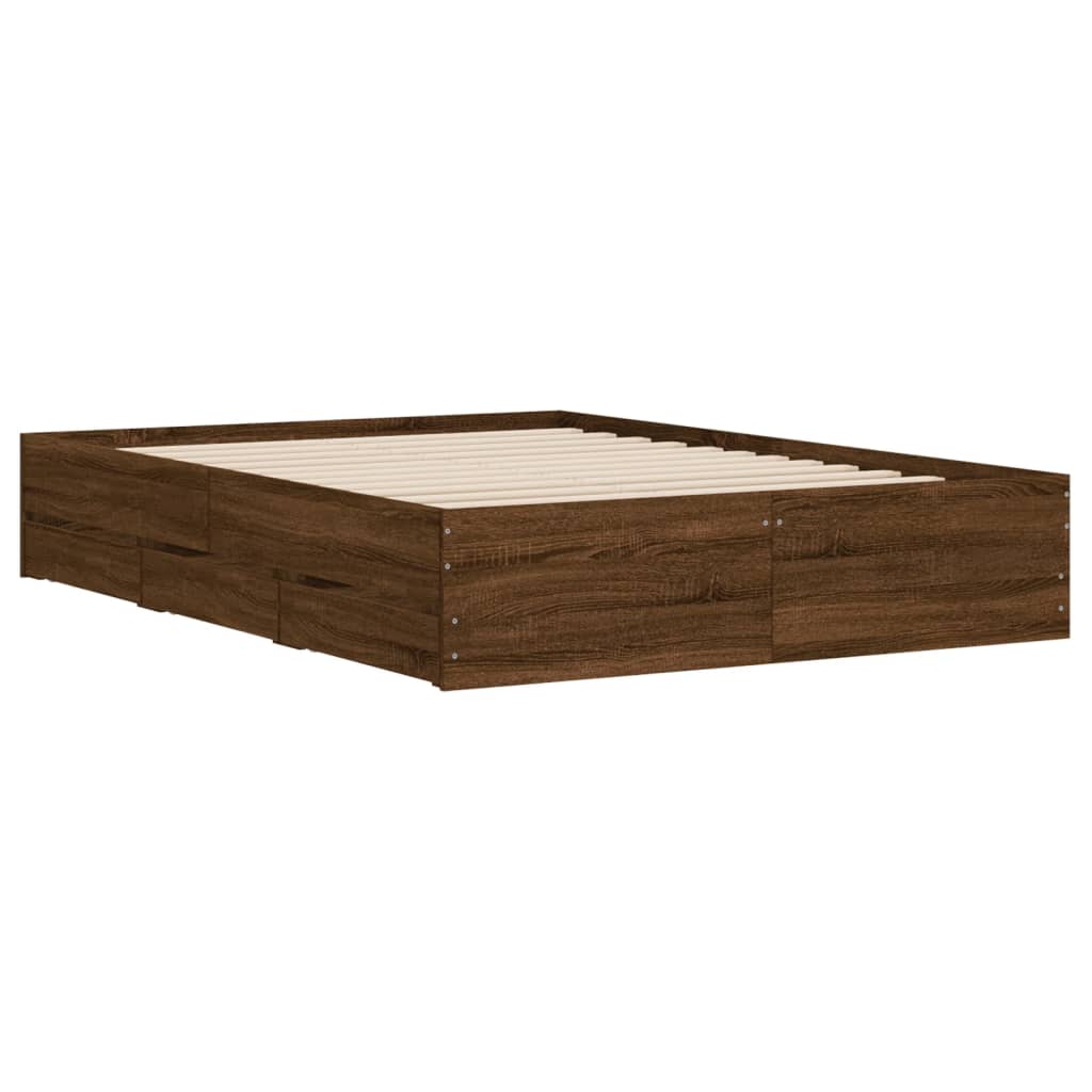 vidaXL Cama con cajones madera de ingeniería marrón roble 120x190 cm