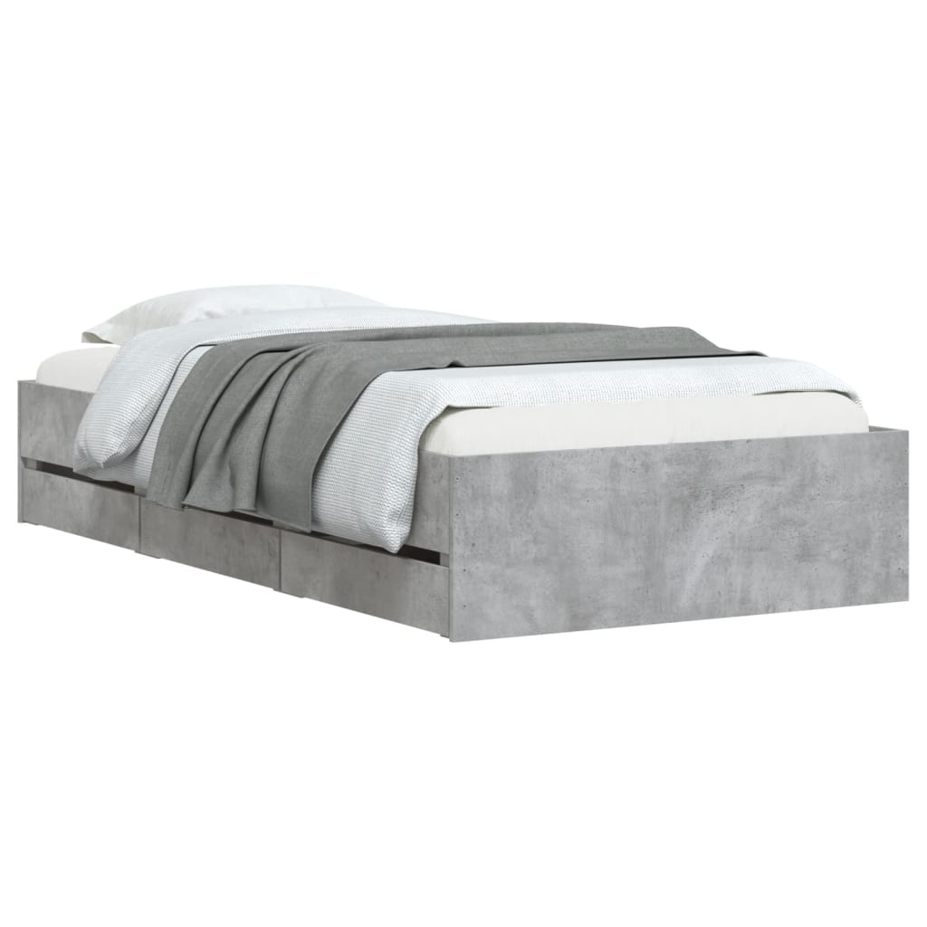 vidaXL Cama con cajones madera ingeniería gris hormigón 90x190 cm