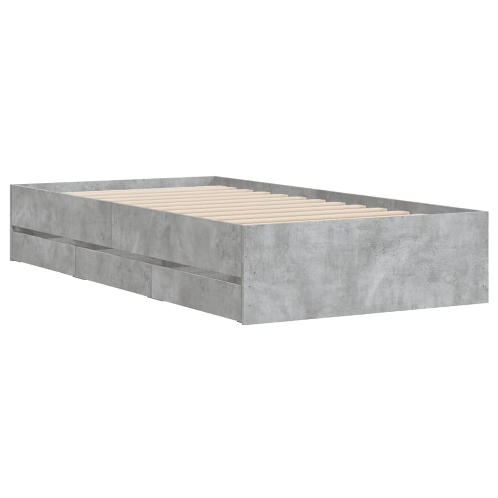 vidaXL Cama con cajones madera ingeniería gris hormigón 90x190 cm