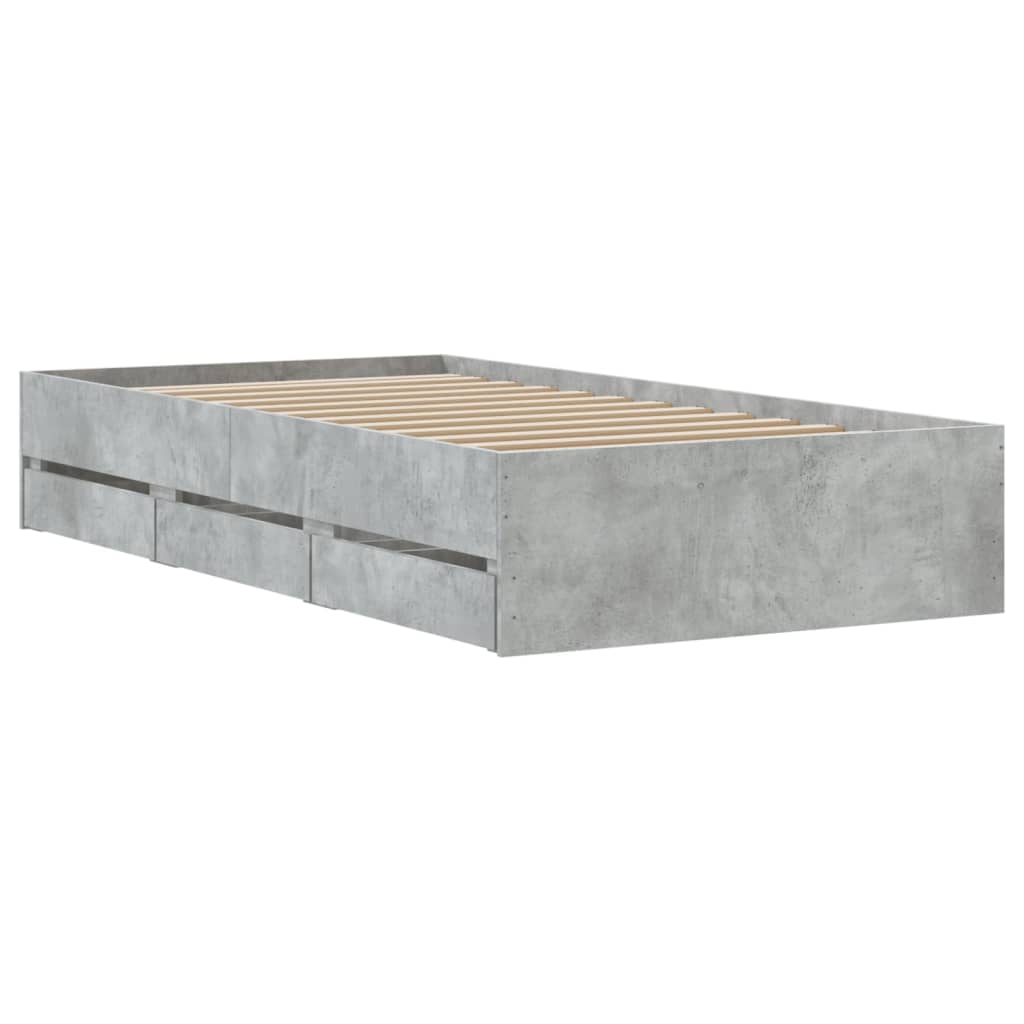 vidaXL Cama con cajones madera ingeniería gris hormigón 90x190 cm