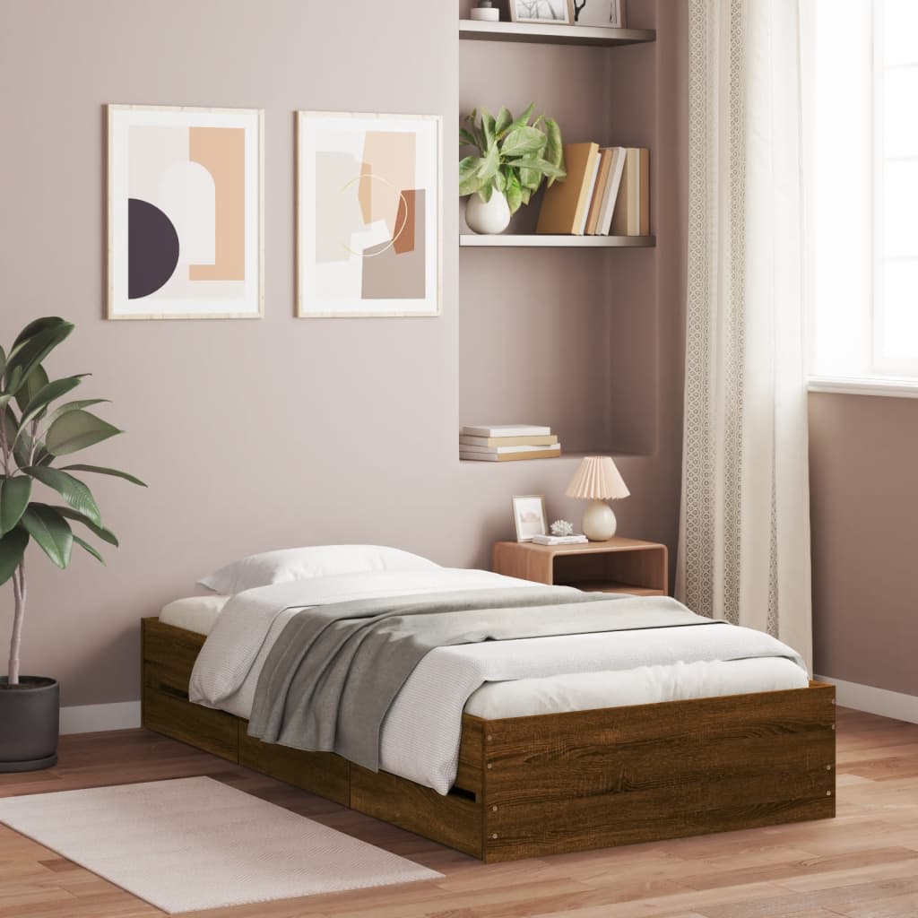 vidaXL Cama con cajones madera de ingeniería marrón roble 90x190 cm