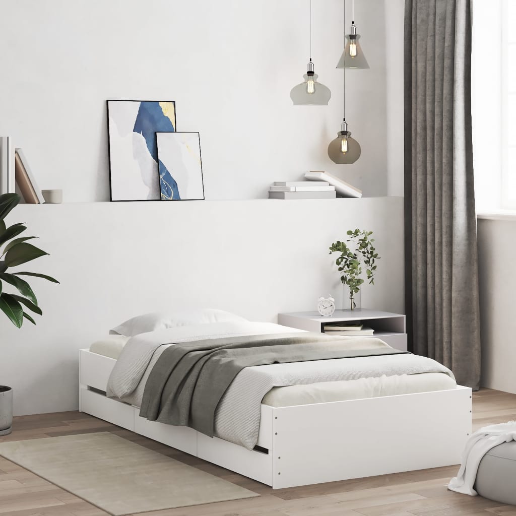 vidaXL Cama con cajones madera de ingeniería blanca 75x190 cm