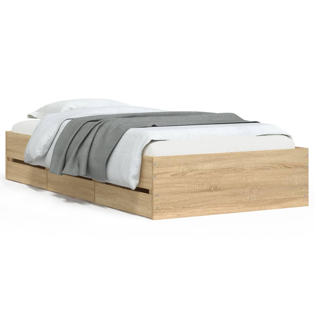 vidaXL Cama con cajones madera ingeniería roble Sonoma 75x190 cm