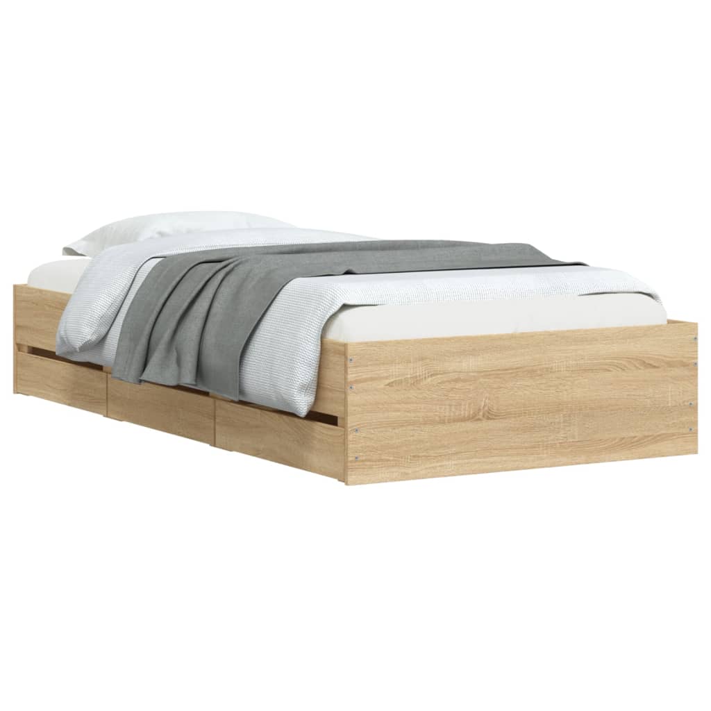 vidaXL Cama con cajones madera ingeniería roble Sonoma 75x190 cm