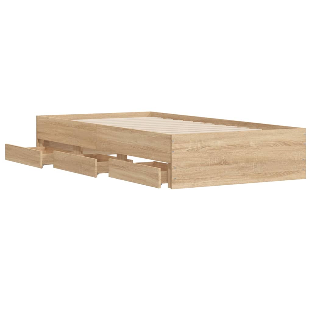 vidaXL Cama con cajones madera ingeniería roble Sonoma 75x190 cm